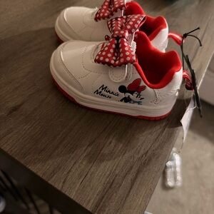Disney Minnie Mouse White and Red Kids Sneakers with Polka Dot Bow